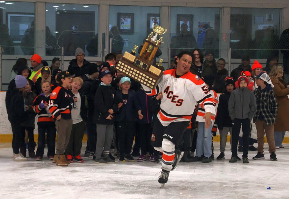 Celebrations like this one inside Ste Anne's Maurice Chaput arena after game seven of this year's South East Manitoba Hockey League finals will be no more, as the Ste Anne Aces were booted from the league, one of two remaining senior hockey leagues active in Manitoba. (Cassidy Dankochik Carillon Archives)