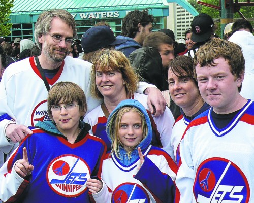 A huge crowd of fans, many decked out in original Winnipeg Jets gear, gathered at the MTS Centre May 31, 2011 to hear Mark Chipman and Gary Bettman announce Winnipeg would again have a team in the NHL.
