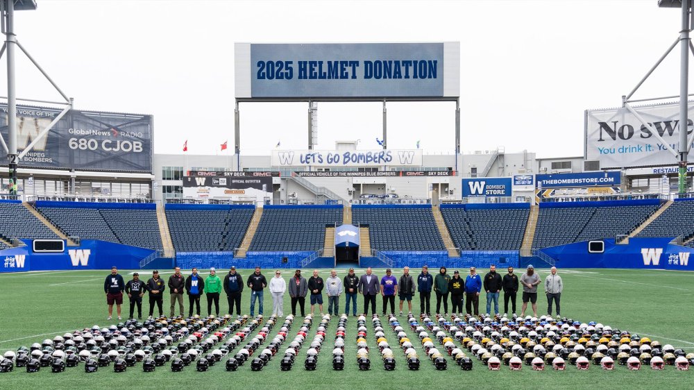 The Winnipeg Blue Bombers donated hundreds of helmets to minor football and high school programs across the province. (Winnipeg Blue Bombers)