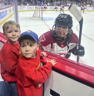 Submitted 

Jocelyne Larocque poses with her niece and nephew (twins Rylan and Graclyn) before the start of PWHL championship game in Minnesota.