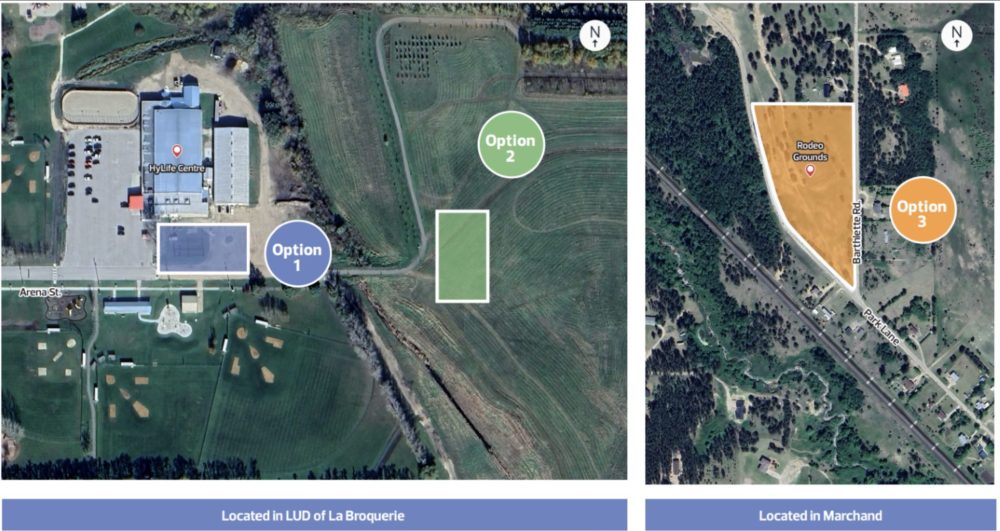RM of Labroquerie image
The possible locations for a new recreation building in the RM of La Broquerie: tow near the HyLife Centre and one in Marchand.