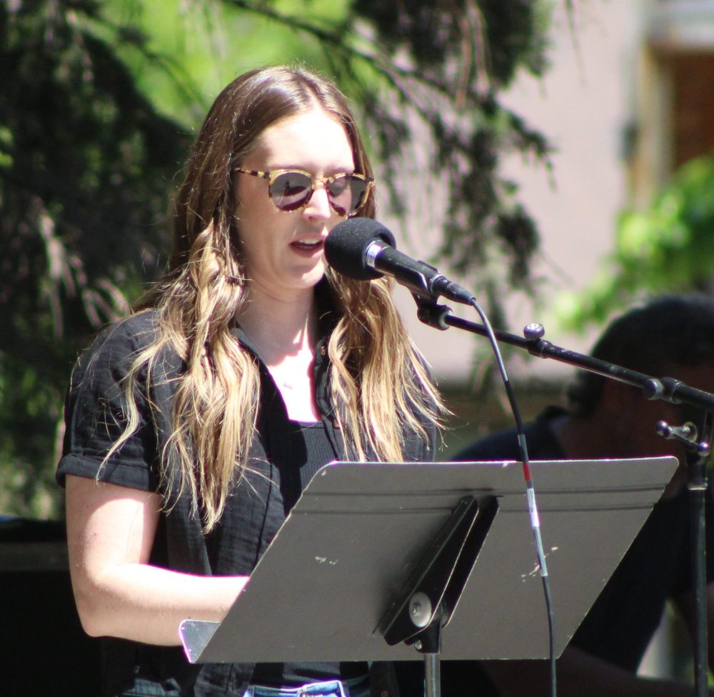CHRIS GAREAU THE CARILLON
Jennifer Penner delivers her heartbreaking story and message of empathy to the pro-life crowd and organizer Susan Penner (seated in the sun) gathered for Life Culture's Walk for Life in Steinbach May 25.