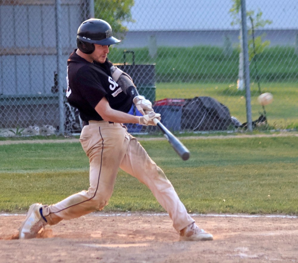 Yanykk Nadeau gets a hit for Carillon during their game against North Winnipeg. (Cassidy Dankochik The Carillon)