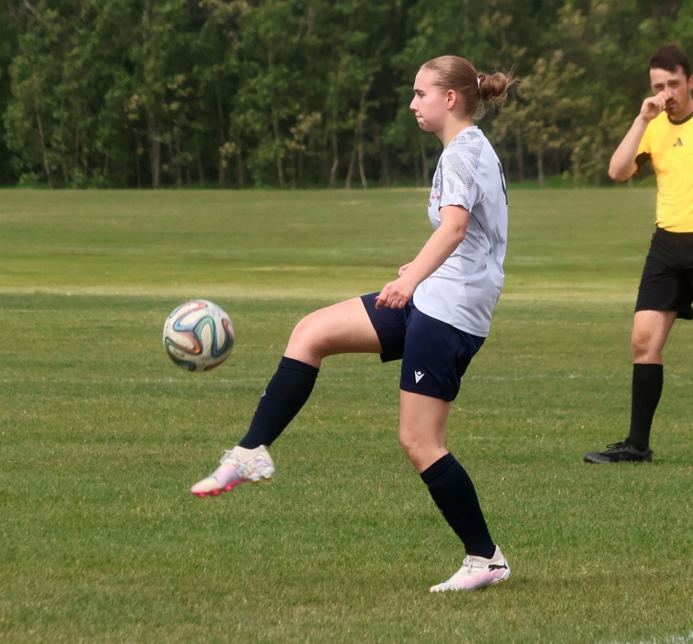 Bjella Weiss scored the winning goal for Hanover's U15 premier soccer team as they won the Winnipeg Youth Soccer Association Boston Pizza Players Tournament. (Cassidy Dankochik The Carillon)