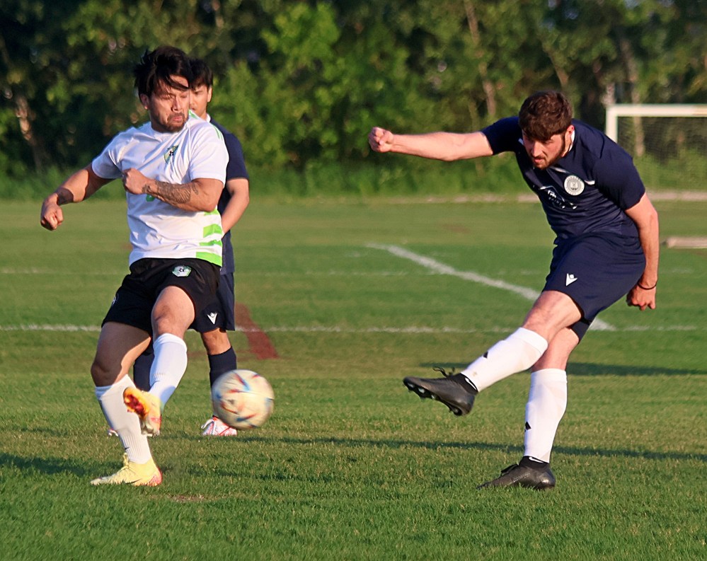 A Hanover Strikers player nabbed a long range goal early in the second half to give his team some insurance in their match against Thunder FC. (Cassidy Dankochik The Carillon)