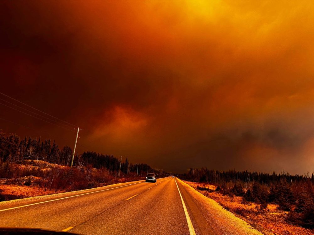 NEENA LUNDIE PHOTO
Manitoba wildfires have made for some interesting scenes including this one taken on Highway 10 between Flin Flon and Cranberry Portage.
