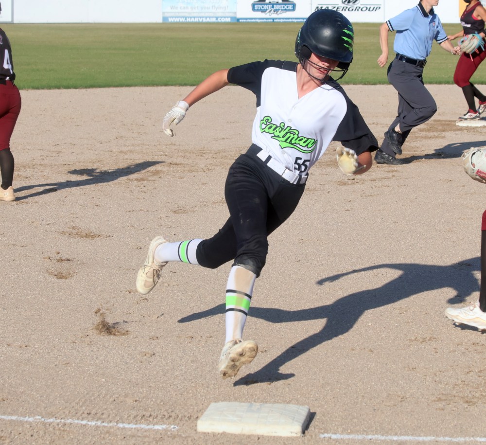 Sophie Remillard rounds third for the U15 AAA Wildcats during a league game July 15. The U15 AAA championships take place this weekend in Winnipeg. (Cassidy Dankochik The Carillon)