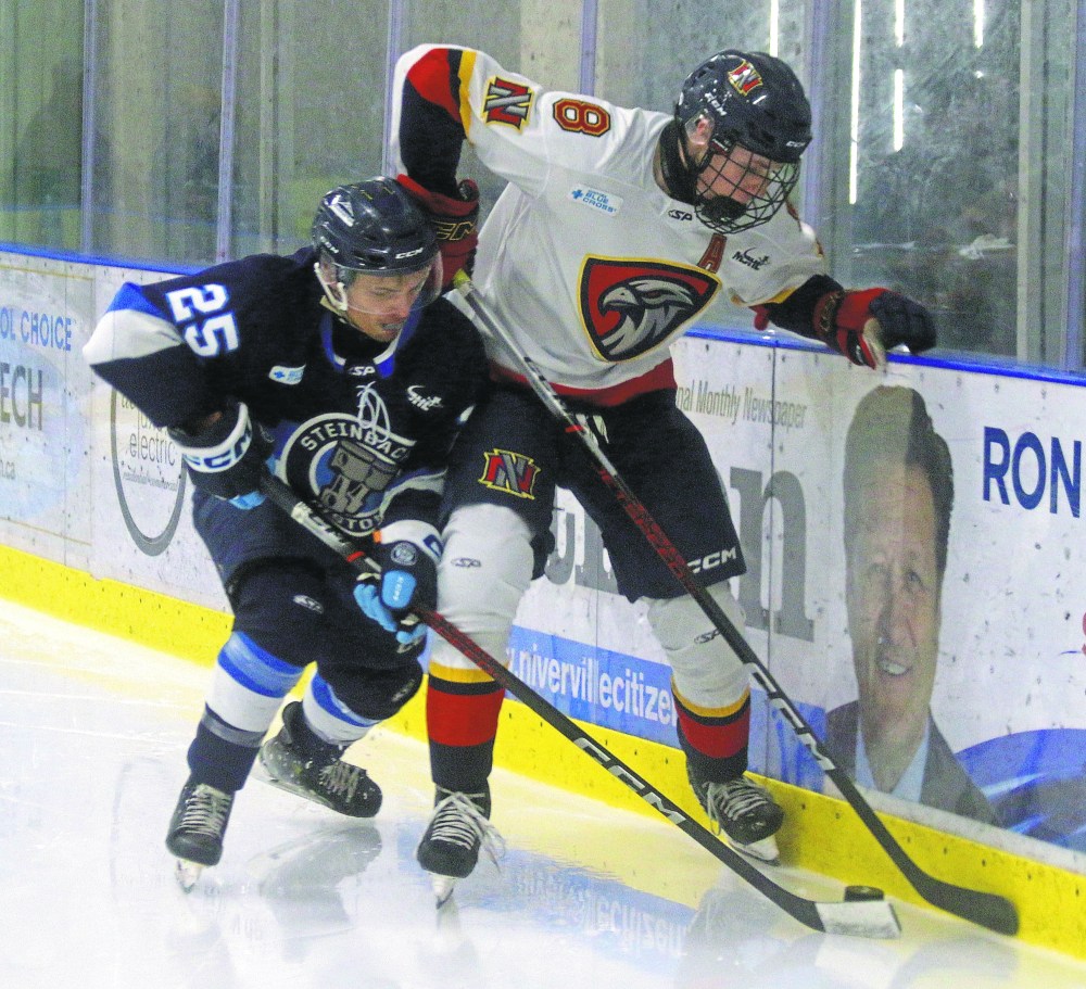 Cassidy Dankochik The Carillon
Avery Laliberte battles for a loose puck during MJHL action against Steinbach
