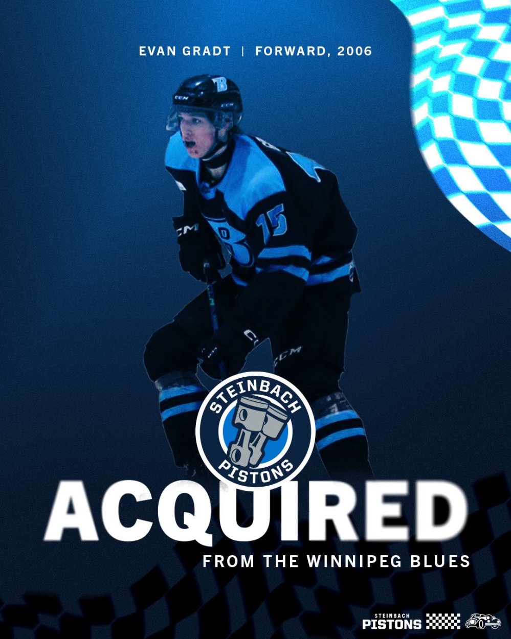 The Steinbach Pistons nabbed forward Evan Gradt via a trade from the Winnipeg Blues. (Steinbach Pistons)