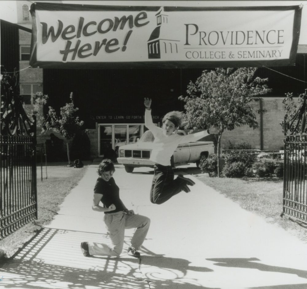 submitted
Teresa Olson and Rebecca Neufeld are excited to start the school year in 1998 at Providence College and Theological Seminary, before it added university to its name.