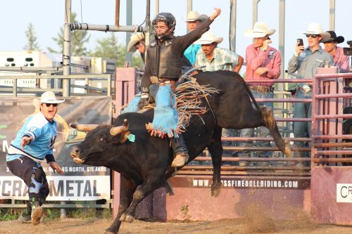 TONI DE GUZMAN THE CARILLON
Kaden Piper rides a bull moments before it slams him to the wall and steps on him in Richer.
