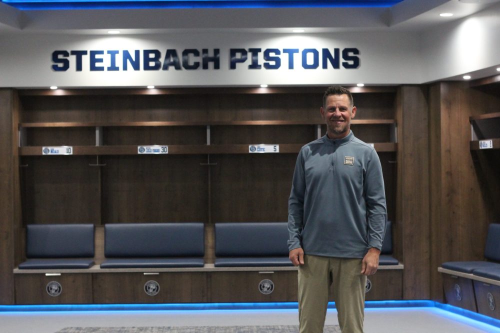 TONI DE GUZMAN THE CARILLON
Paul Dyck, head coach of Steinbach Pistons, at the team’s locker room on Thursday.