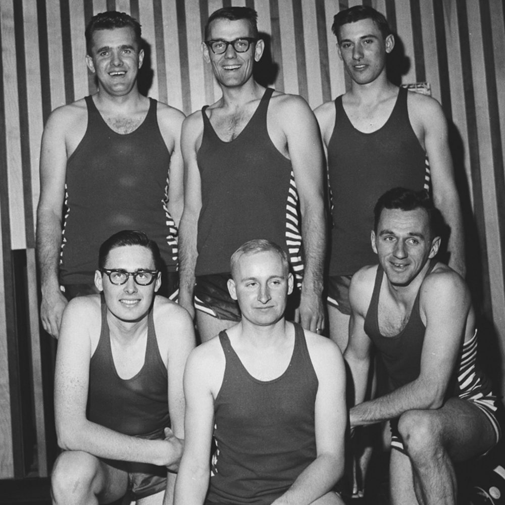 CARILLON ARCHIVES
The Steinbach teachers volleyball team of Jake Epp, John Bestvater, Elbert Toews, Harry Olfert, Peter Dick and Hank Fast won the 1964 Western Canadian Men’s “B” Division Volleyball championships in a tournament at Camp Shilo.