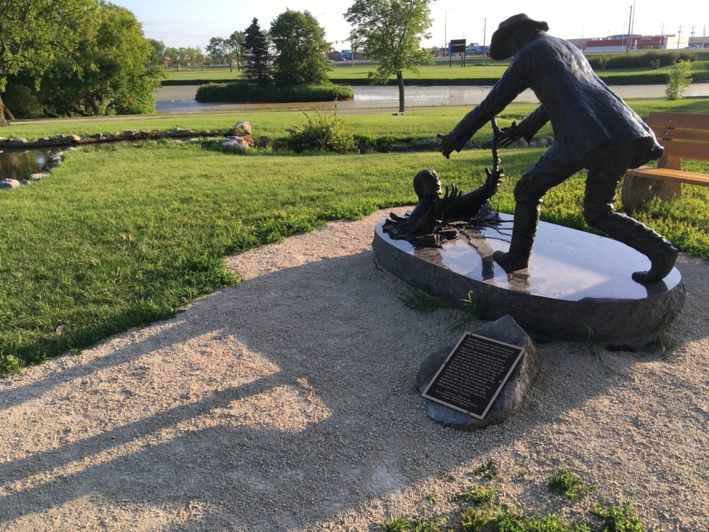The Dirk Willems sculpture is a centre piece of the Dirk Willems Peace Garden at the end of the Peace Trail.