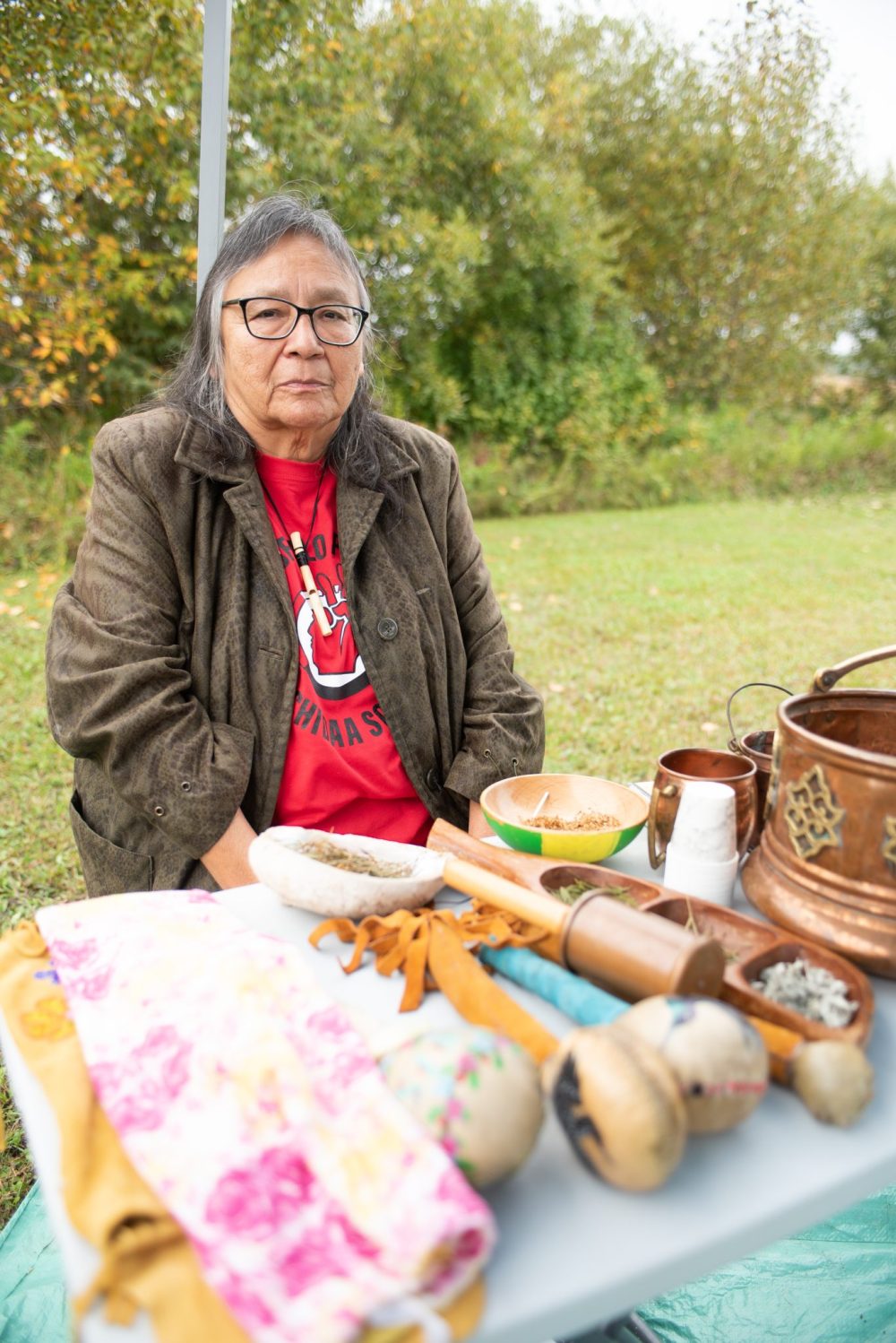 SVJETLANA MLINAREVIC THE CARILLON
Sprague and District Historical Museum opened the doors to its newest exhibit the Indigenous Building on Sept. 20, 2025. Elder Marilyn Nelson sits with the items used for the water ceremony.