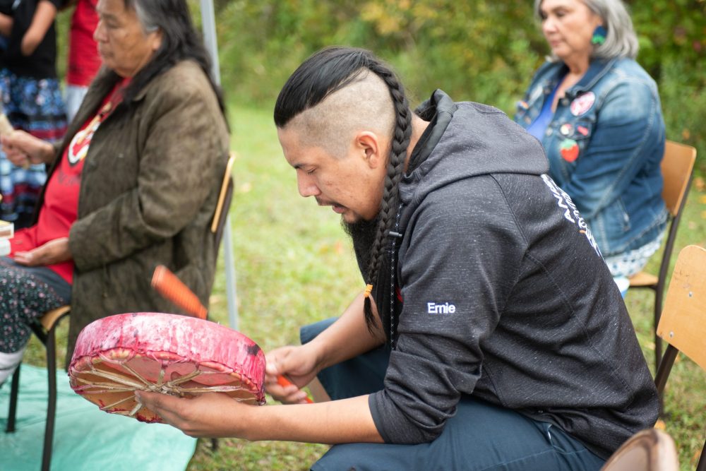 SVJETLANA MLINAREVIC THE CARILLON
Sprague and District Historical Museum opened the doors to its newest exhibit the Indigenous Building on Sept. 20, 2025. Ernest Cobiness Jr. played the drum and sang a song during the ceremony.
