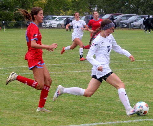 Niverville's Hannah Degueldre was named Pilot of the match, scoring two goals as Providence took down St Boniface 4-1 in their home opener Sept. 6, coming back from a 1-0 halftime deficit. (Cassidy Dankochik The Carillon)