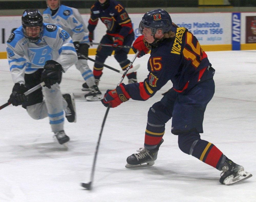 Niverville's Adam Vigfusson is the highest-scoring player in the Manitoba Junior Hockey League set to start the season in the league. (Cassidy Dankochik The Carillon)