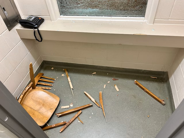 RCMP HANDOUT
Damage is shown to a room at the Steinbach RCMP detachment after police say a prisoner became violent.