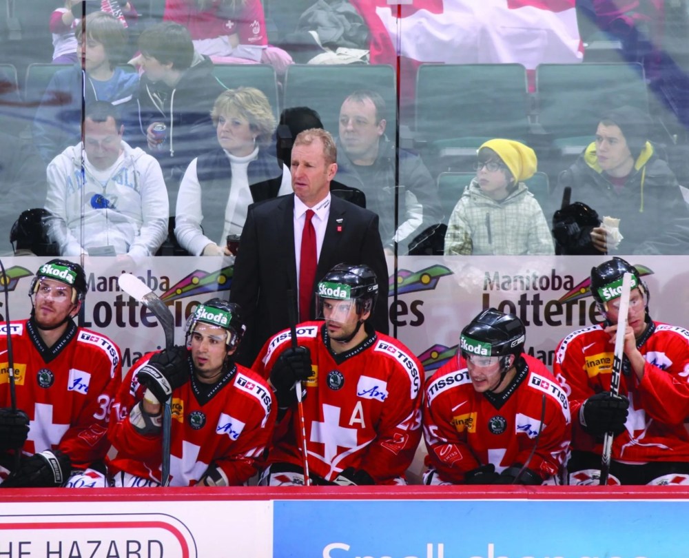 (Courtesy of Manitoba Moose) Steinbach native Ralph Krueger, pictured here in Winnipeg coaching the Swiss national team in an exhibition game prior to the 2010 Winter Olympics in Vancouver, has been named the head coach of the Buffalo Sabres.