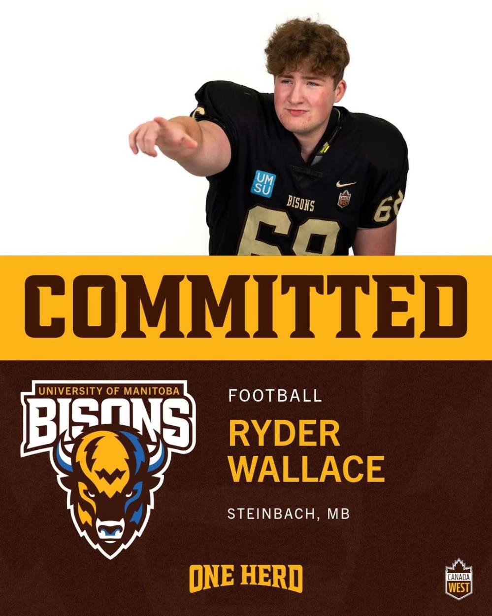 Offensive lineman Ryder Wallace was the first recruit for the University of Manitoba this year. (University of Manitoba)