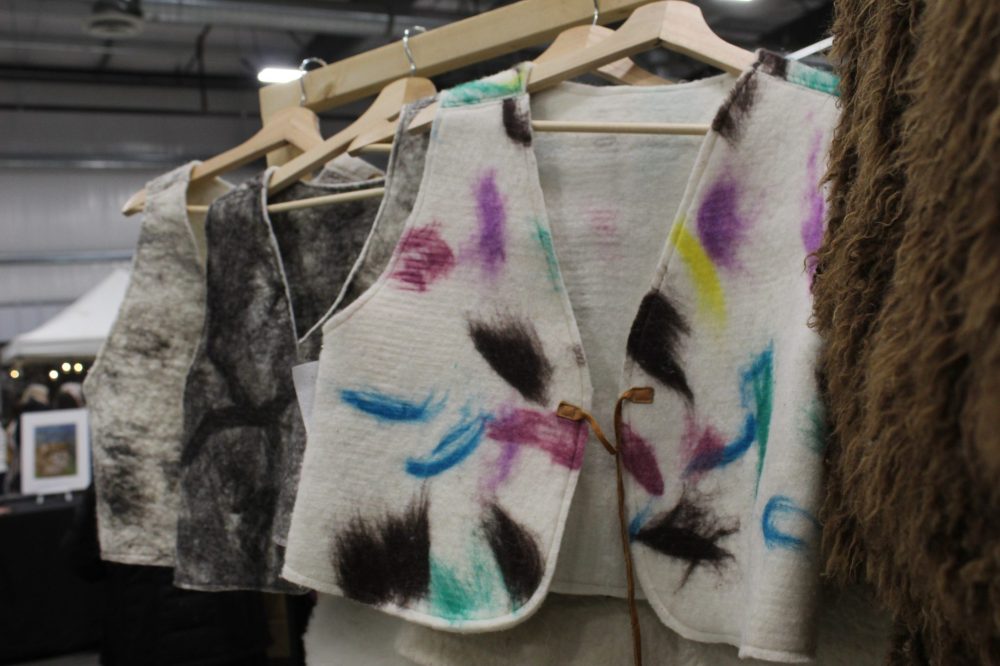 MATTHEW FRANK THE CARILLON
One of Christel Lanthier's felted wool vests on display the Manitoba Fibre Festival. Lanthier uses a combination of natural dyes grown from her garden to colour the vests.