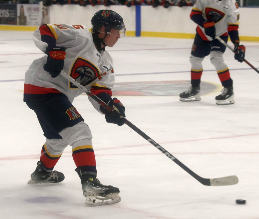 Adam Vigfusson broke in the captain's 'C' in style, getting named first star of the game after Niverville's home opener Sept. 19. (Cassidy Dankochik The Carillon)