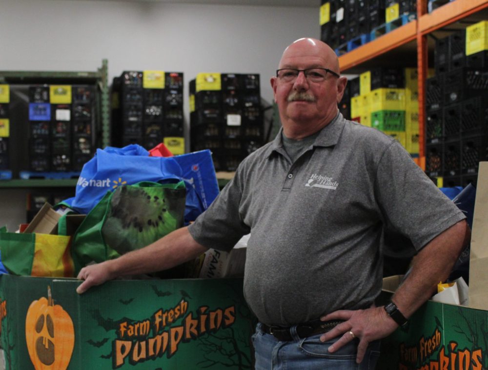 MATTHEW FRANK THE CARILLON
South East Helping Hands executive director Ken Dyck stands in the food bank’s storage area on Wednesday. He said he welcomes the Harvest Manitoba upgrades and that more good quality produce is needed.