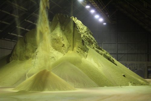 MATTHEW FRANK THE CARILLON 

Piles of dried distilled grain are one of the two byproducts from ethanol production. The grain can be used as livestock feed.