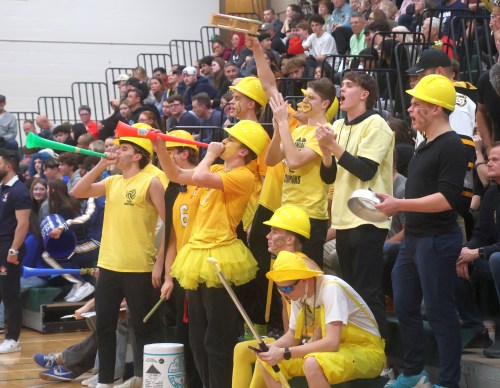 Steinbach Regional's boys varsity team brought full-throated support to their junior varsity counterparts at provincials. The varsity team is preparing for a potential championship run of their own and will take on Dakota in semi-final action at the U of M Nov. 27. (Cassidy Dankochik The Carillon)