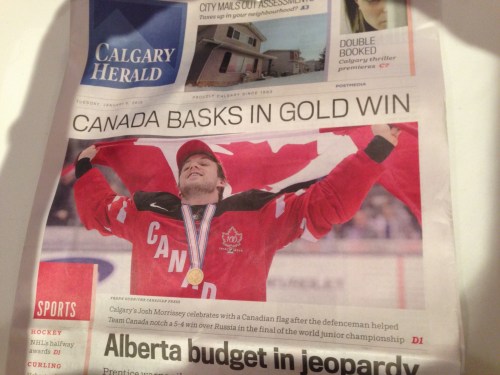 SUPPLIED



Winnipeg Jets - Josh Morrissey

Calgary Herald front page - Josh Morrissey after he won gold medal with Team Canada at world juniors in 2015. 

- for Mike McIntyre feature / Winnipeg Free Press
