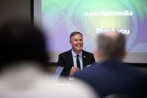 TIM SMITH BRANDON SUN 

Committee member Robert Loiselle, MLA for St. Boniface laughs during the Manitoba government’s all-party committee on local journalism at the committee’s Brandon consultation at the Keystone Centre.