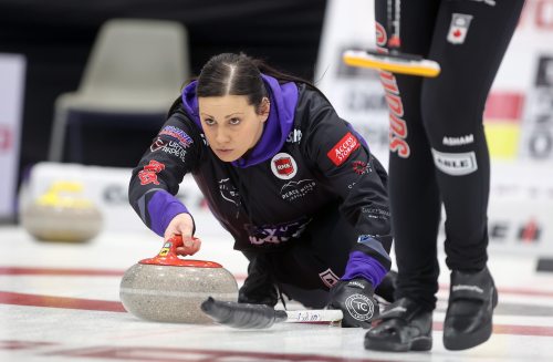 02012026
Skip Kate Cameron throws a stone during her rinks draw against Hailey McFarlane’s rink on the final day of the round robin at Curl Manitoba’s Women of the Rings Championship in Rivers, Manitoba on Friday. 
(Tim Smith/The Brandon Sun)