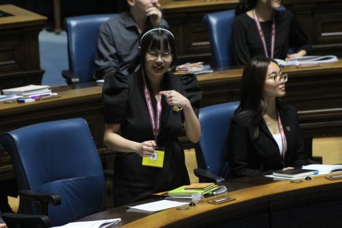 MATTHEW FRANK THE CARILLON 

Kristine Bolisay speaks during the 104th session of The Youth Parliament of Manitoba on Dec. 30.