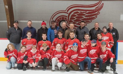 SVJETLANA MLINAREVIC THE CARILLON 

RM of Hanover council, Grunthal Arena Modernization project committee members and players were all on hand on Feb. 12, 2026, at the Grunthal Arena to announce the province’s grant of $3.1 million, which will be directed to renovating the 57-year-old facility. Pictured from left to right: (Back row) Coun. Darrin Warkentin, Coun. Roberto Hiebert, Coun. Travis Doerksen, Coun. Ed Penner, Coun. Brian Esau, Reeve Jim Funk, Coun. Curtis Dawydiuk, committee members Edwin Froese and Marv Kornelson. (Middle row) Red Wing junior players: Brian Thiessen, Owen Penner, Carter Braun, Colter Martens, Morgan Rempel, Jermiah Martens, and Tim Hiebert. (Front Row) Minor U13 and U15 players: Rylan Martel, Coen Wipf, Cameron Dyck, Rory Penner, Sophie Bueckert, Tanner Lafrenière, Hotze Wouldstra, Milo Danenas, and Jace Penner.