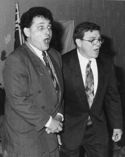 CARILLON ARCHIVES 

Manitoba Métis Federation president Billyjo De La Ronde joins Manitoba Lieutenant-Governor Yvon Dumont in an enthusiastic rendition of a Métis children’s song before joining students sitting on the gym floor in a sing-a-long at the La Broquerie elementary school.