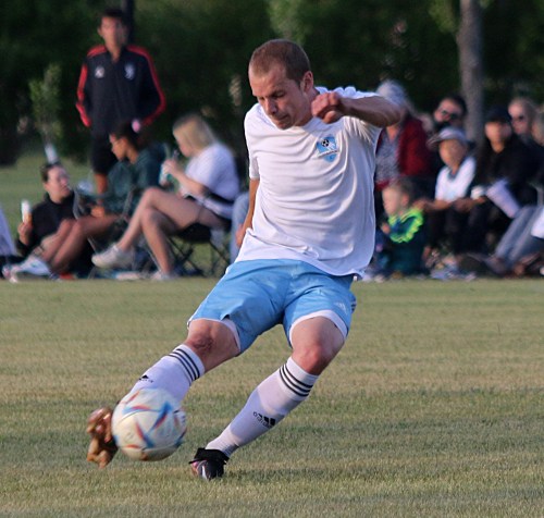 The Niverville Force soccer team has drawn sponsors and fans since their inception and play in the fourth tier of Manitoba soccer in 2022. (Cassidy Dankochik The Carillon)