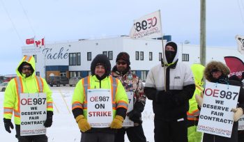 MATTHEW FRANK THE CARILLON 

Union members of the Operating Engineers of Manitoba Local 987 launched a strike against the Rural Municipality of Taché on Feb. 23.