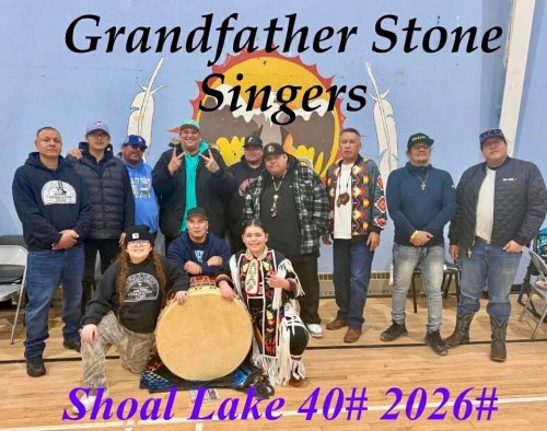 Submitted by Melissa Johnson 

Theo Osborne, 11, shown here on the far right bottom of the photo, with drumming group Grandfather Stone Singers from Shoal Lake 40 on the weekend of Feb. 28 and March 1. Theo was bullied and attacked at Stonybrook Middle School by two boys, who were also students there, on Feb. 11. Since then he has had high anxiety and suffers from PTSD. Grandfather Stone heard about the attack and asked Theo to come and sing with them for the weekend.