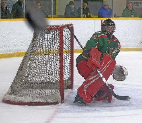 Ile des Chenes beat Springfield 4-3 in overtime to open their SEMHL semi-final series. (Cassidy Dankochik The Carillon)