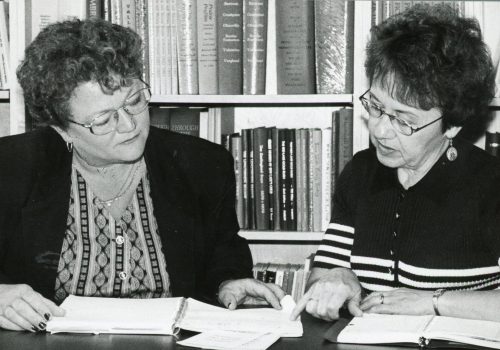 CARILLON ARCHIVES 

Brenda Loewen and Esther Rempel, partners in South East Health Care Services, meet weekly to discuss their work.