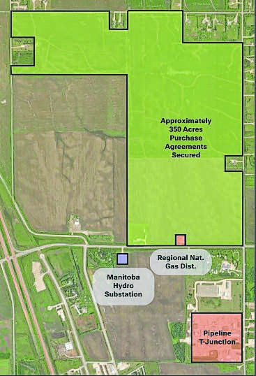 SUPPLIED 

Las Vegas-based Jet.AI and Vancouver’s Consensus Core announced the purchase of 141-hectares (350-acres) of farm land north of Ile des Chenes to build an AI data centre.