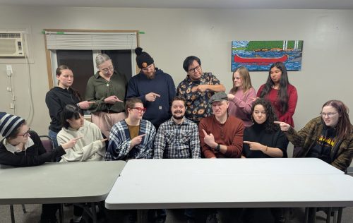 Submitted by Storytellers Entertainment 

A fun moment with the cast of “12 Angry Jurors” shown here pointing to one another during a break in rehearsal. Top row (left to right): Anna Vasilchuk, Nettie Penner, Mason Esau, Devon Littlejohn, Hailey Klassen, Sofia Fernandez-Couto. Bottom row (left to right): Jess McCowan, Nyx Harder, Maria Esau, Tanner Klassen, Chris Kirpluk, Danielle Kirpluk, MJ Ascough. The play is the first adult cast for Storytellers Entertainment theatre group. “12 Angry Jurors” will play at the Pat Porter Active Living Centre on April 24 and 25, 2026.