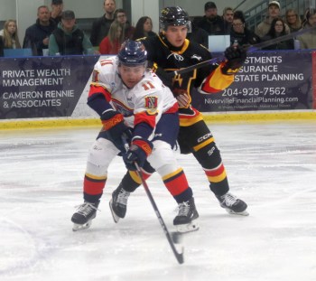 Marlen Edwards looks to tip a puck during game five of Niverville's MJHL semi-final series against Waywayseecappo. (Cassidy Dankochik The Carillon)