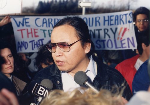 CARILLON ARCHIVES 

Native leader Terry Nelson addresses reporters during a 1992 demonstration at the Canada/United States border.