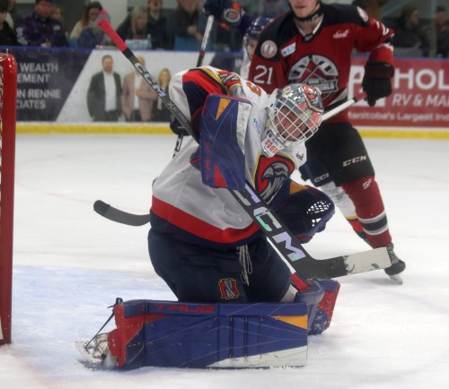 Austin Dubinsky was brilliant for two games for Niverville in the MJHL finals, allowing just a single goal in game one and two victories. (Cassidy Dankochik The Carillon)