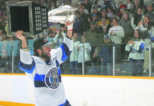 Cassidy Dankochik Carillon Archives 

Landon Roberts celebrates with the Turnbull Cup after winning it with the Steinbach Pistons. The Souris, Man. born forward will be headed east, as he committed to Carleton University to continue his hockey playing career in the nations capital.