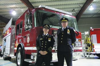 JURA MCILRAITH CARILLON ARCHIVES 

RM of Hanover Fire Chief Paul Wiebe has hired Sea Hawk Consulting to perform a review of the department’s service model. Such a review has never been done before and Wiebe expects it to be done again perhaps in 15 years. The review will provide guidance on what is being done that is acceptable and what can be improved. In this photo, Wiebe (right) is pictured with Steinbach Fire Chief Kelvin Toews after they led the opening ceremonies for the 2023 Manitoba Association of Fire Chiefs conference.