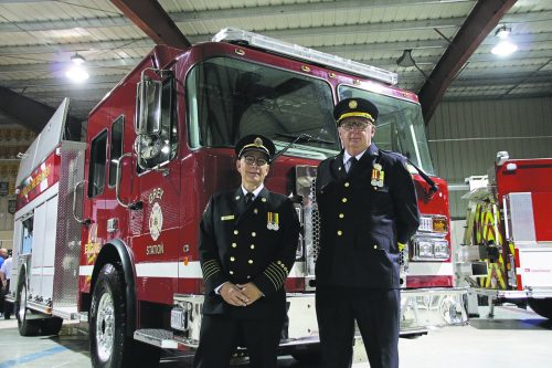 JURA MCILRAITH CARILLON ARCHIVES 

RM of Hanover Fire Chief Paul Wiebe has hired Sea Hawk Consulting to perform a review of the department’s service model. Such a review has never been done before and Wiebe expects it to be done again perhaps in 15 years. The review will provide guidance on what is being done that is acceptable and what can be improved. In this photo, Wiebe (right) is pictured with Steinbach Fire Chief Kelvin Toews after they led the opening ceremonies for the 2023 Manitoba Association of Fire Chiefs conference.