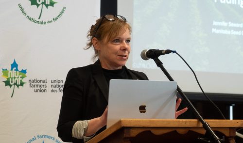 TONI DE GUZMAN THE CARILLON 

Jennifer Seward spoke at the National Farmers Union convention on March 21 in Domain.